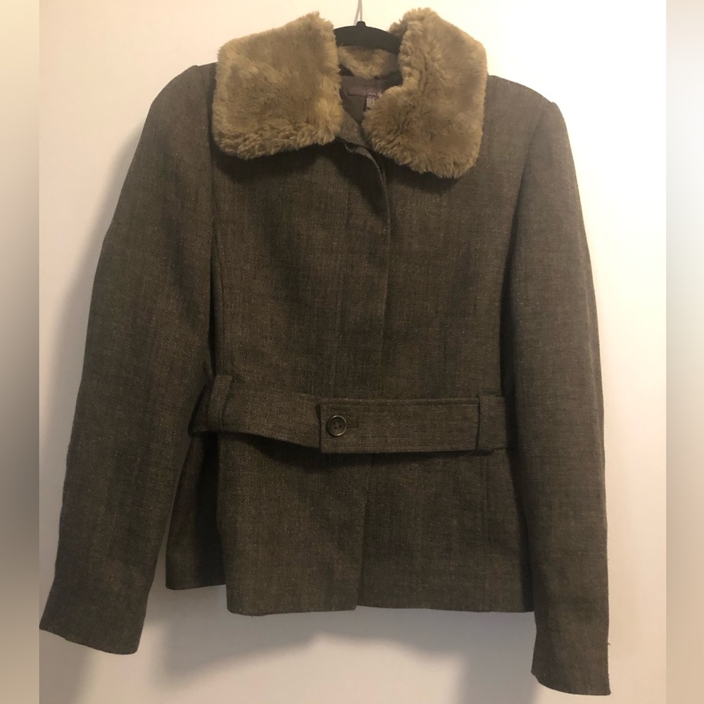 Zara tweed riding jacket with detachable faux fur collar and belt (Fits small)